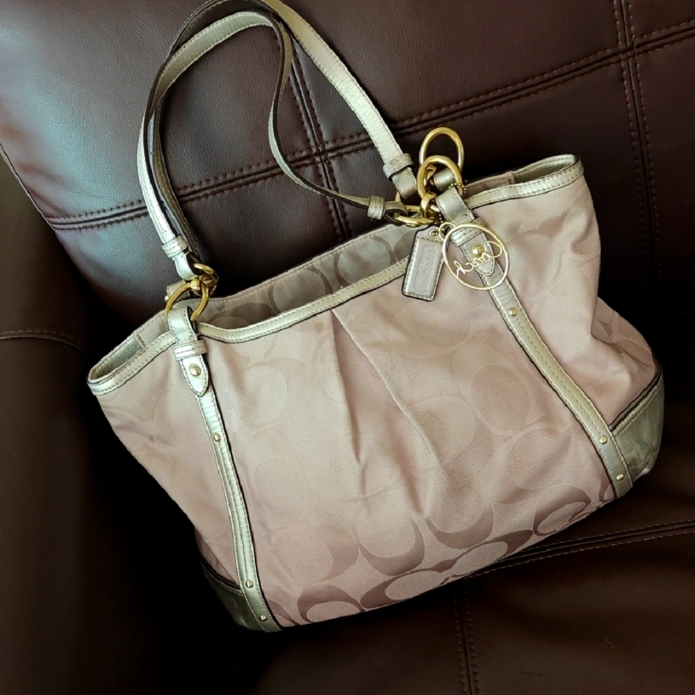 Coach Cream and Gold Tote Bag with Metallic Accents